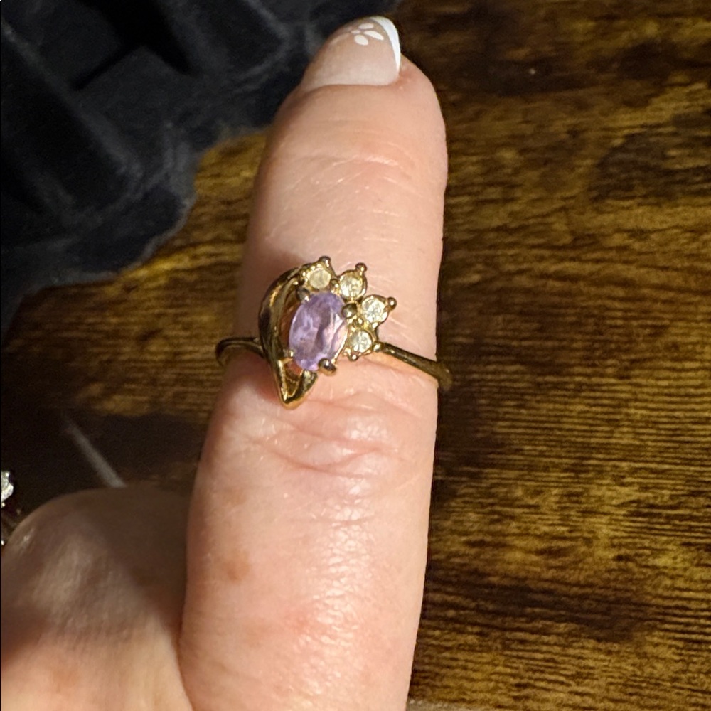 Amethyst with Round Rhinestones Ring size 7